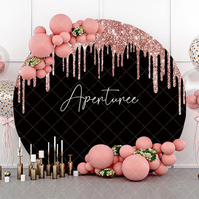 Aperturee - Rose Gold Black Solid Color Glitters Round Backdrop