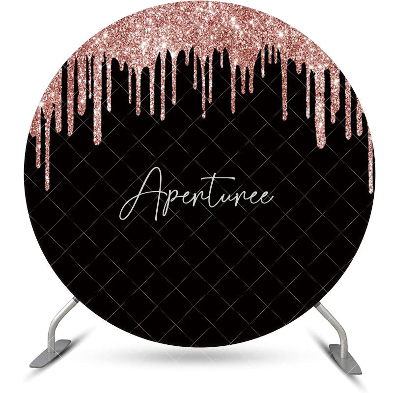 Aperturee - Rose Gold Black Solid Color Glitters Round Backdrop