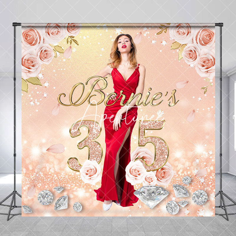 Aperturee - Rose Gold Diamonds Custom 35th Birthday Backdrop