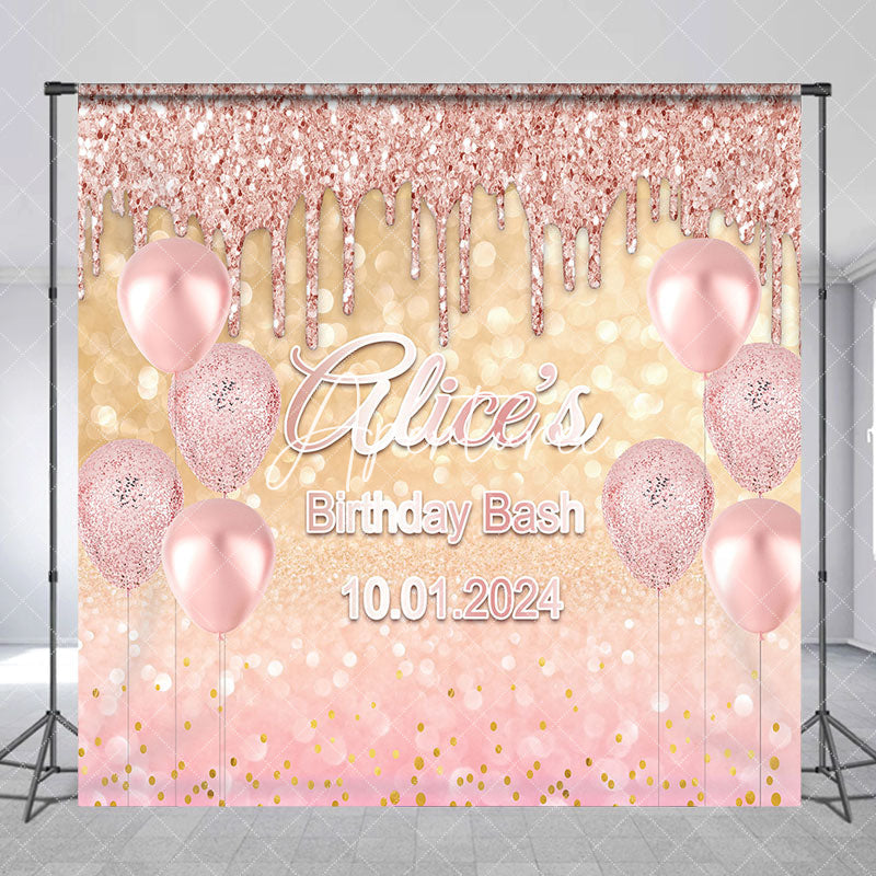 Aperturee - Rose Gold Glitter Balloon Custom Birthday Backdrop