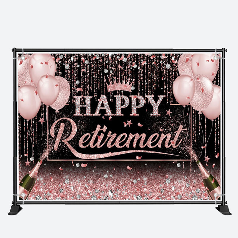 Aperturee - Rose Gold Glitter Balloons Happy Retirement Backdrop