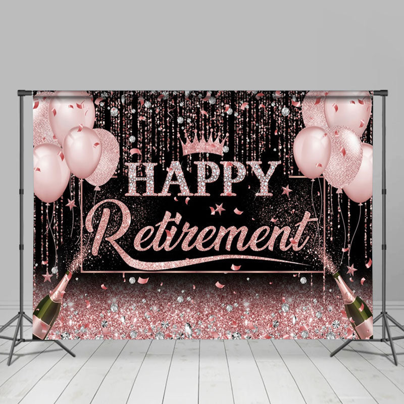 Aperturee - Rose Gold Glitter Balloons Happy Retirement Backdrop