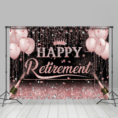 Aperturee - Rose Gold Glitter Balloons Happy Retirement Backdrop