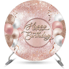 Aperturee - Rose Gold Glitter Balloons Round Birthday Backdrop