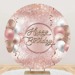 Aperturee - Rose Gold Glitter Balloons Round Birthday Backdrop