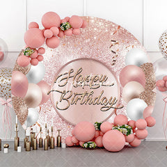 Aperturee - Rose Gold Glitter Balloons Round Birthday Backdrop