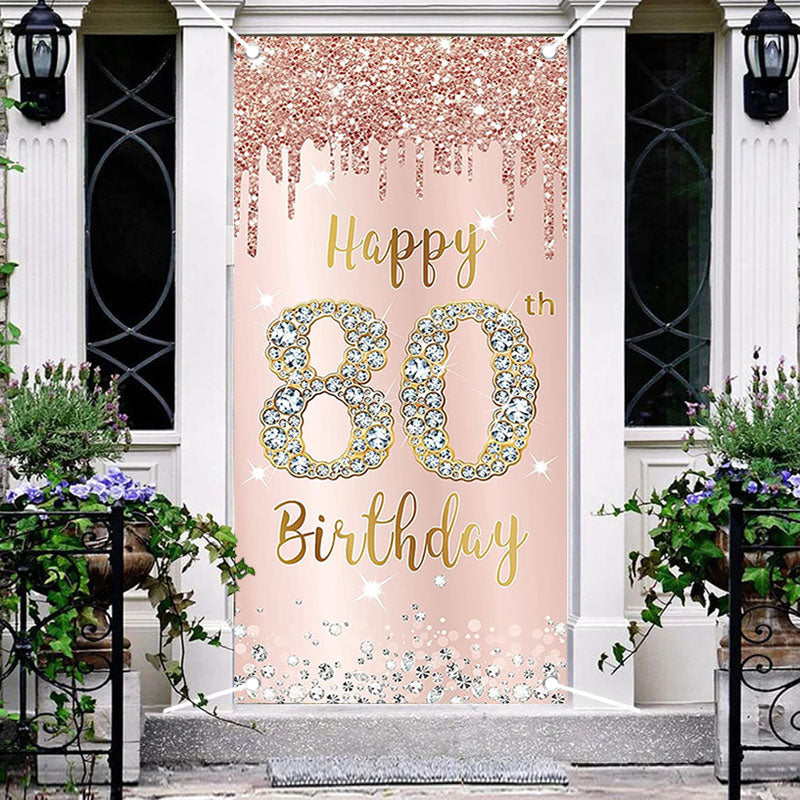 Aperturee - Rose Gold Glitter Diamond 80Th Birthday Door Cover