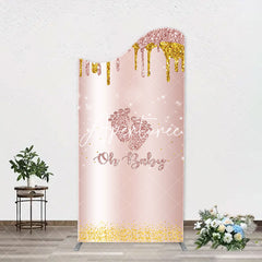 Aperturee - Rose Gold Glitter Footprints Oh Baby Arch Backdrop