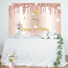 Aperturee - Rose Gold Glitter Happy 5th Birthday Backdrop For Girl