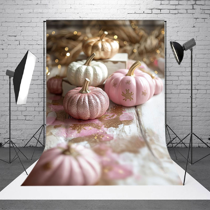 Aperturee - Rose Gold Glitter Pumpkins Bokeh Backdrop For Photo