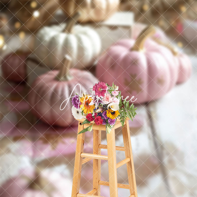 Aperturee - Rose Gold Glitter Pumpkins Bokeh Backdrop For Photo