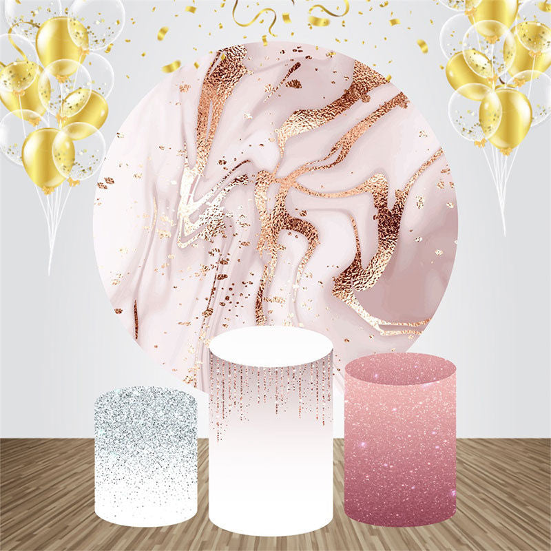 Aperturee - Rose Gold Glitter Round Backdrop Kit For Birthday