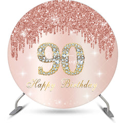 Aperturee - Rose Gold Glitter Round Happy 90th Birthday Backdrop