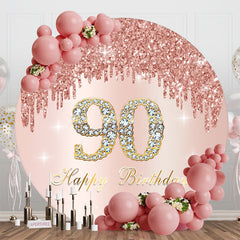 Aperturee - Rose Gold Glitter Round Happy 90th Birthday Backdrop