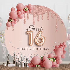 Aperturee - Rose Gold Glitter Round Sweet 16 Birthday Backdrop