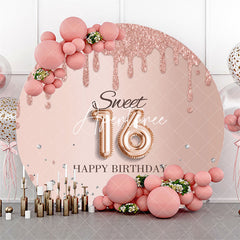 Aperturee - Rose Gold Glitter Round Sweet 16 Birthday Backdrop