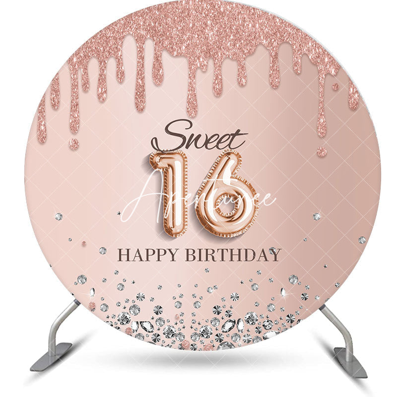 Aperturee - Rose Gold Glitter Round Sweet 16 Birthday Backdrop