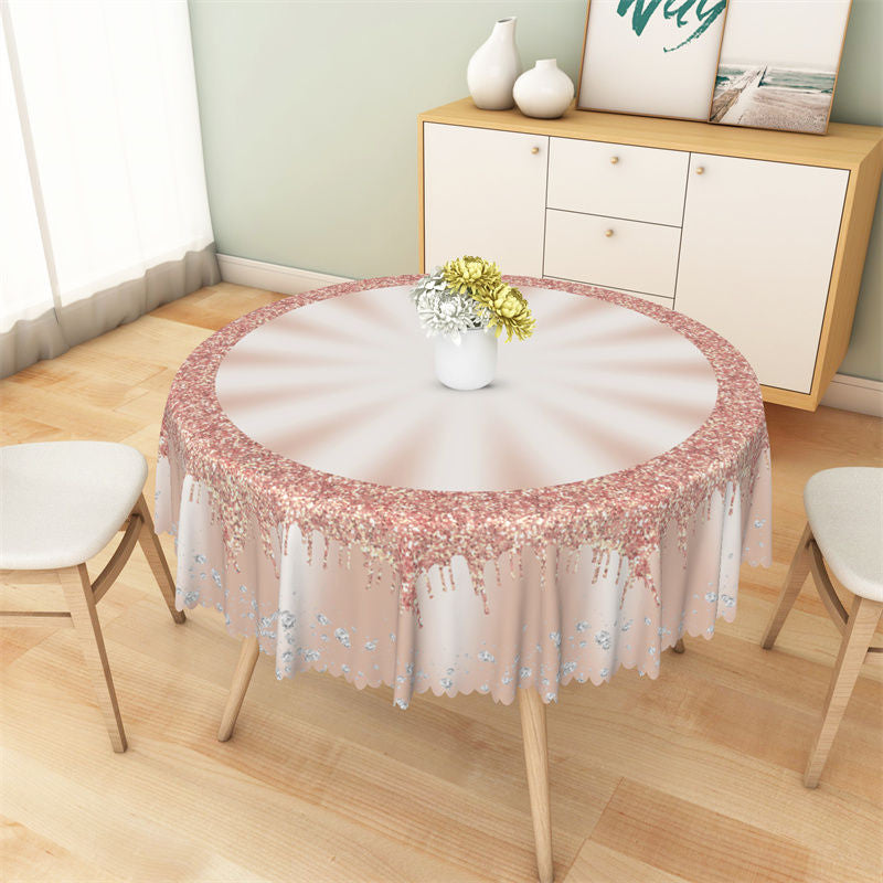 Aperturee - Rose Gold Glitter Silver Diamonds Round Tablecloth