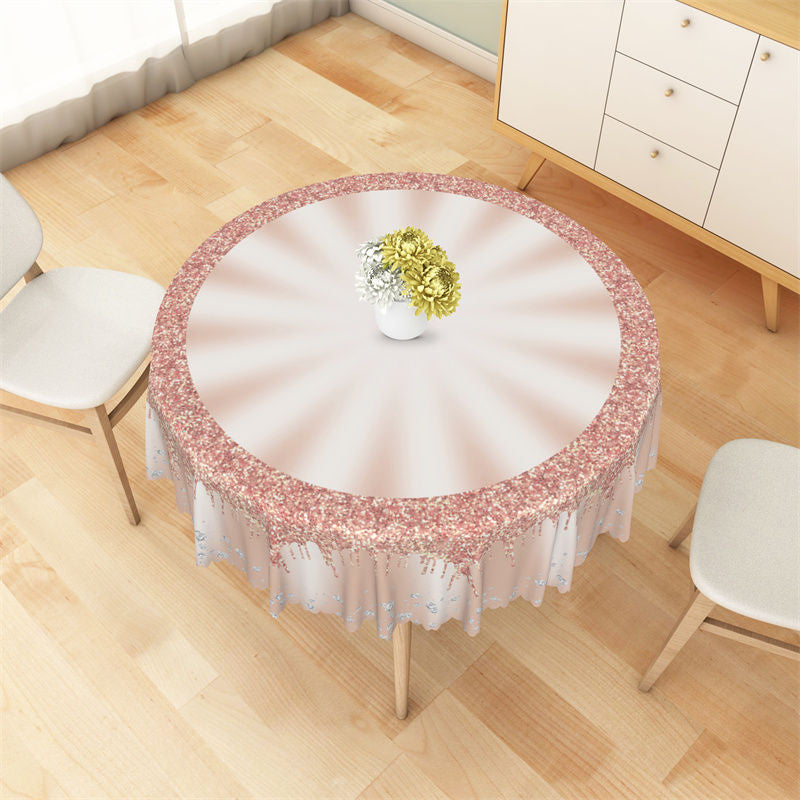 Aperturee - Rose Gold Glitter Silver Diamonds Round Tablecloth