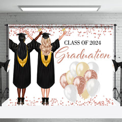 Aperturee - Rose Gold Glitter Two Girls 2024 Grad Photo Backdrop