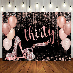 Aperturee - Rose Gold Happy 30Th Birthday Balloon Glitter Backdrop