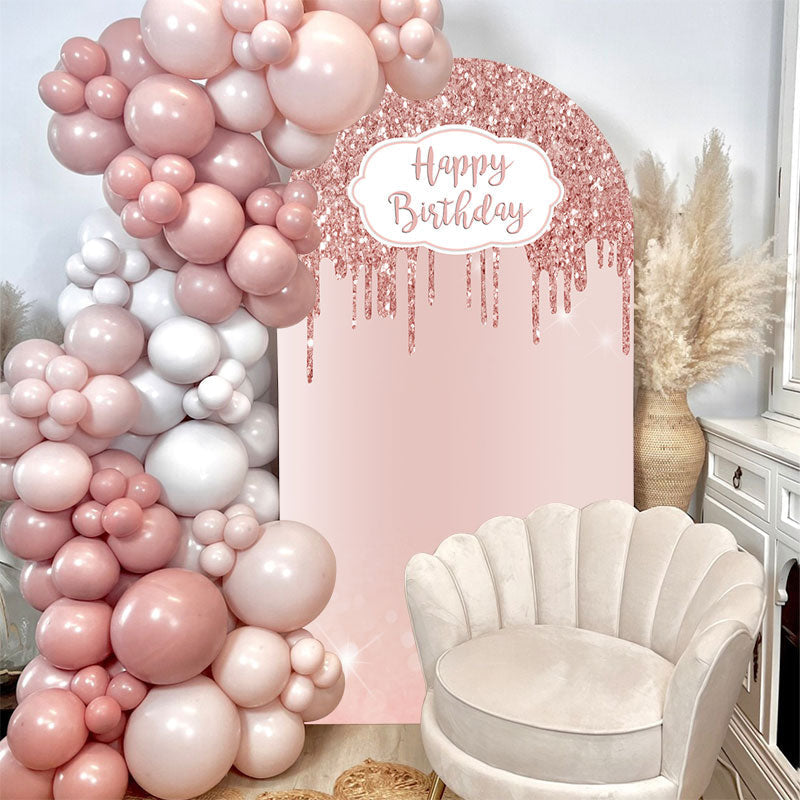 Aperturee - Rose Gold Happy Birthday Double Sided Arch Backdrop