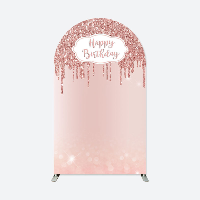 Aperturee - Rose Gold Happy Birthday Double Sided Arch Backdrop