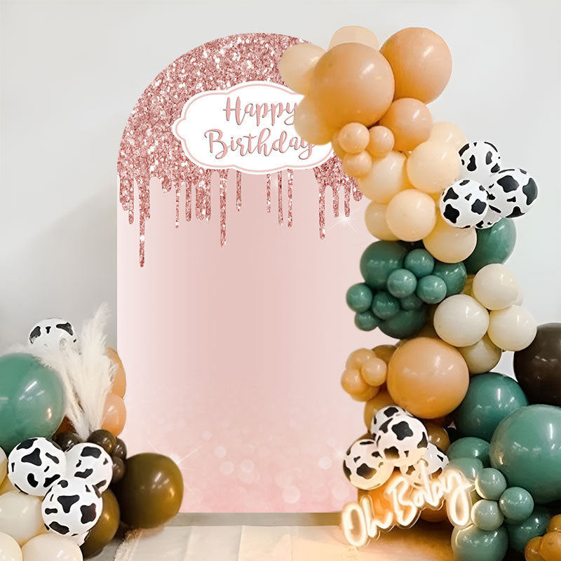 Aperturee - Rose Gold Happy Birthday Double Sided Arch Backdrop