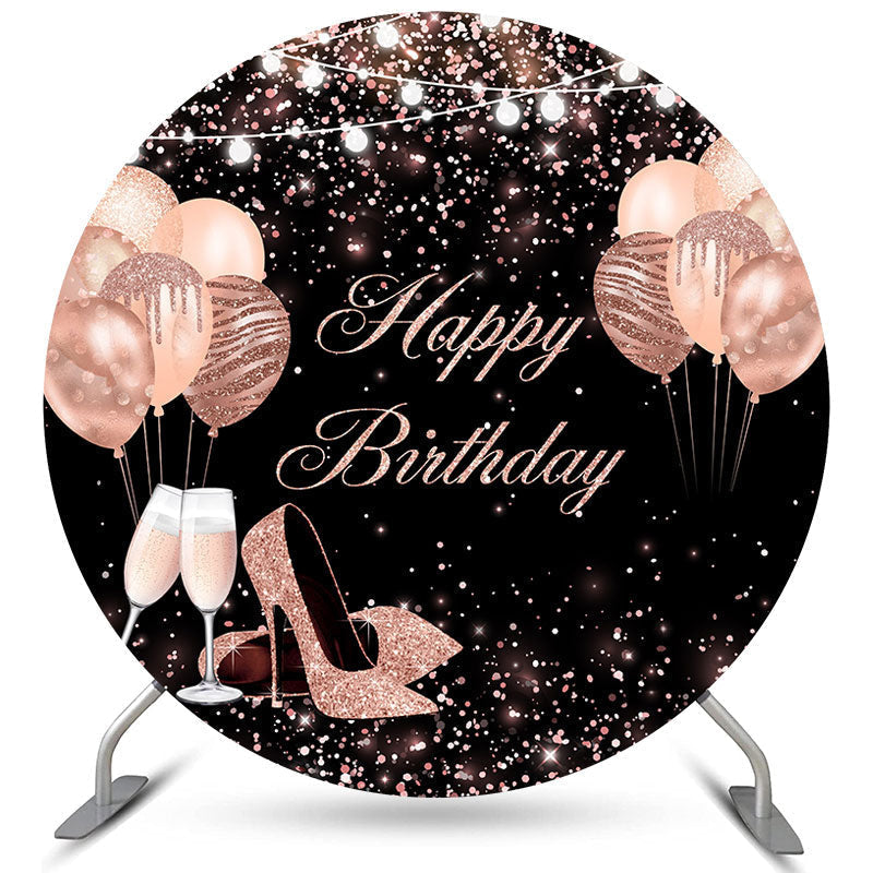 Aperturee Rose Gold Heel Balloon Happy Birthday Circle Backdrop