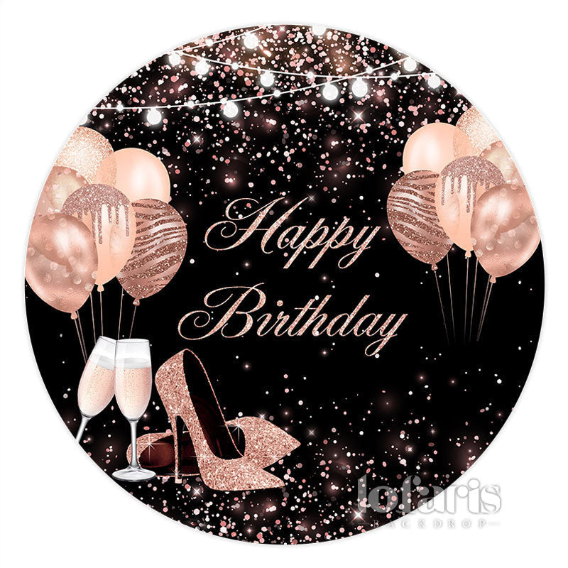 Aperturee Rose Gold Heel Balloon Happy Birthday Circle Backdrop