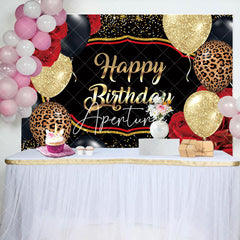 Aperturee - Rose Gold Leopard Balloons Happy Birthday Backdrop