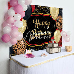 Aperturee - Rose Gold Leopard Balloons Happy Birthday Backdrop