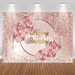 Aperturee - Rose Gold Pink Flower and Diamond Birthday Backdrop