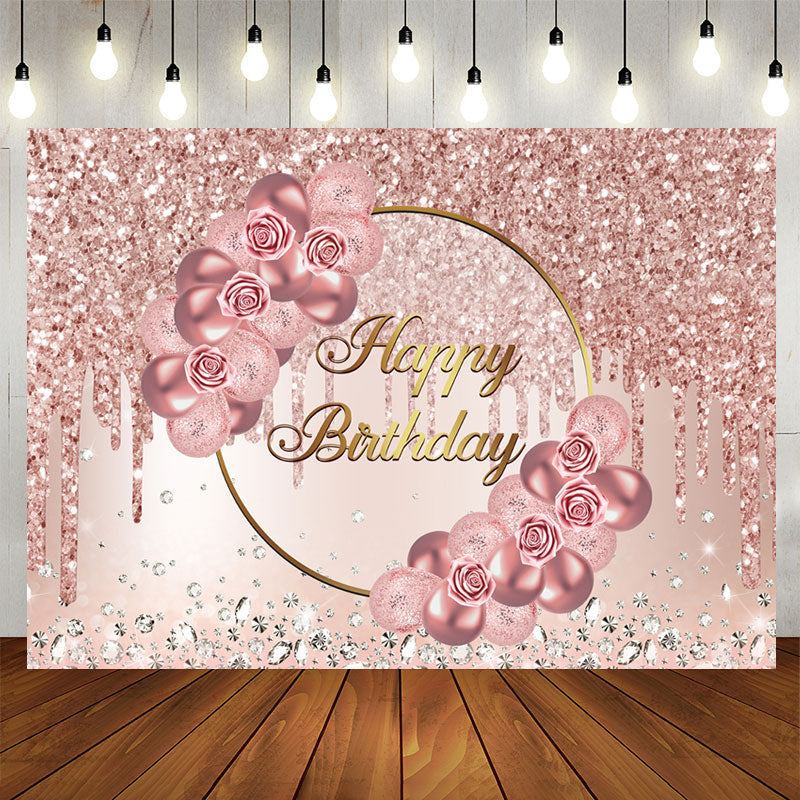 Aperturee - Rose Gold Pink Flower and Diamond Birthday Backdrop