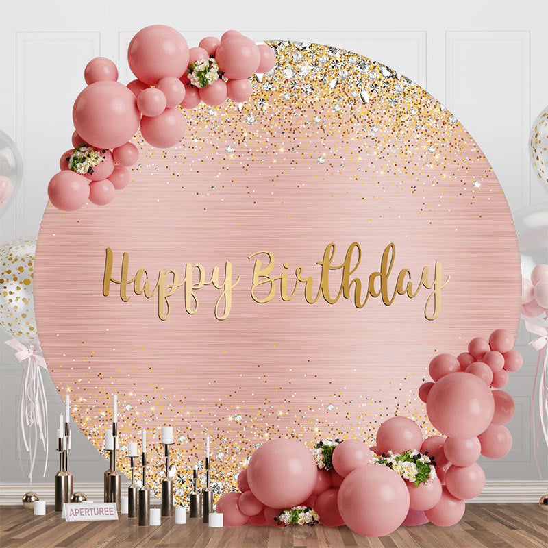 Aperturee - Rose Gold Silver Glitter Round Backdrop For Birthday