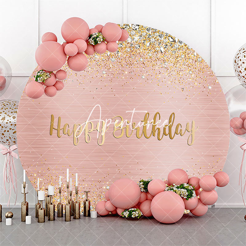 Aperturee - Rose Gold Silver Glitter Round Backdrop For Birthday