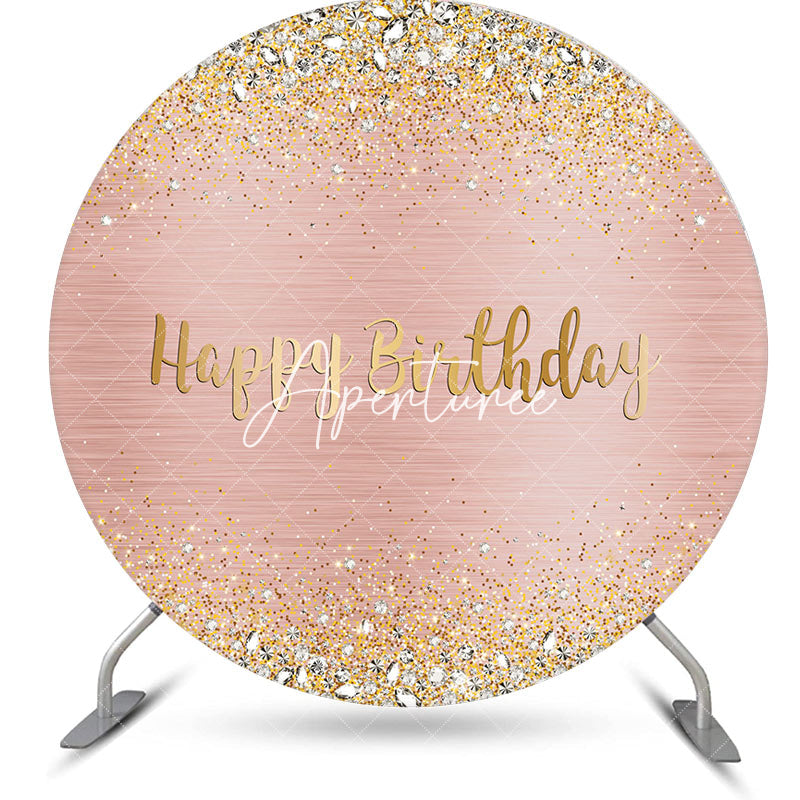 Aperturee - Rose Gold Silver Glitter Round Backdrop For Birthday