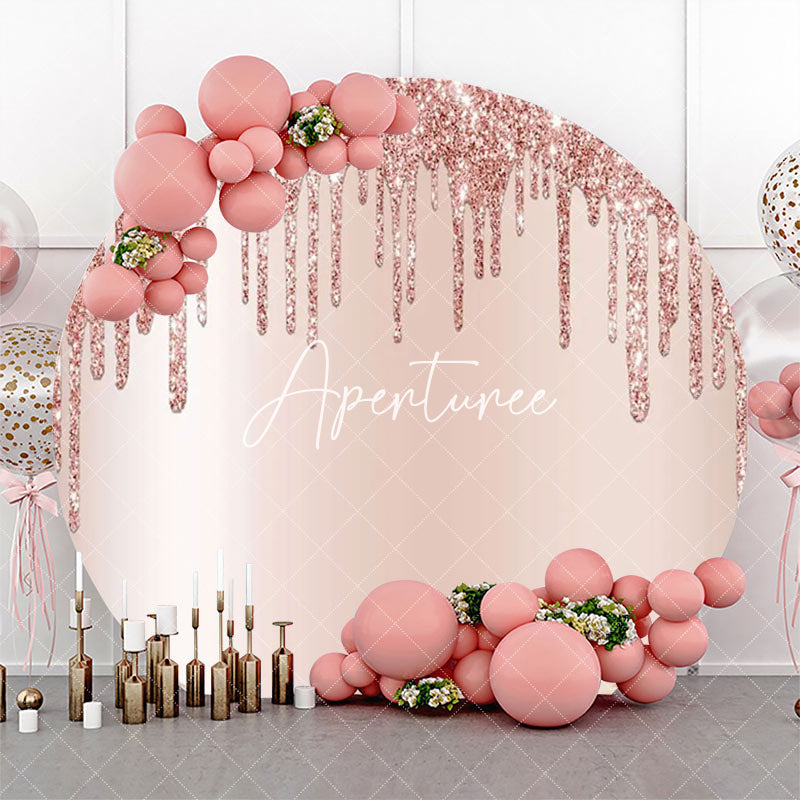 Aperturee - Rose Gold Solid Color Glitters Round Party Backdrop