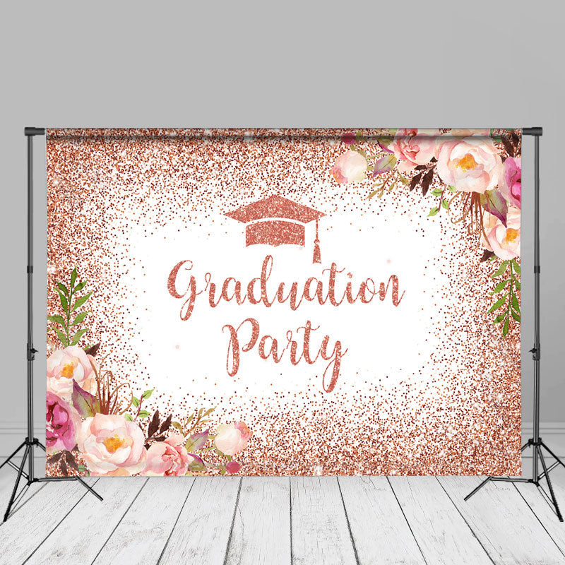 Aperturee - Rose Gold Sparkling Floral Grad Photo Booth Backdrop