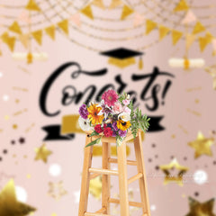 Aperturee - Rose Gold Star Flags Congrats Graduation Backdrop