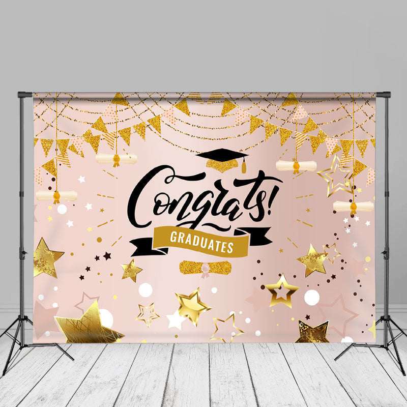 Aperturee - Rose Gold Star Flags Congrats Graduation Backdrop