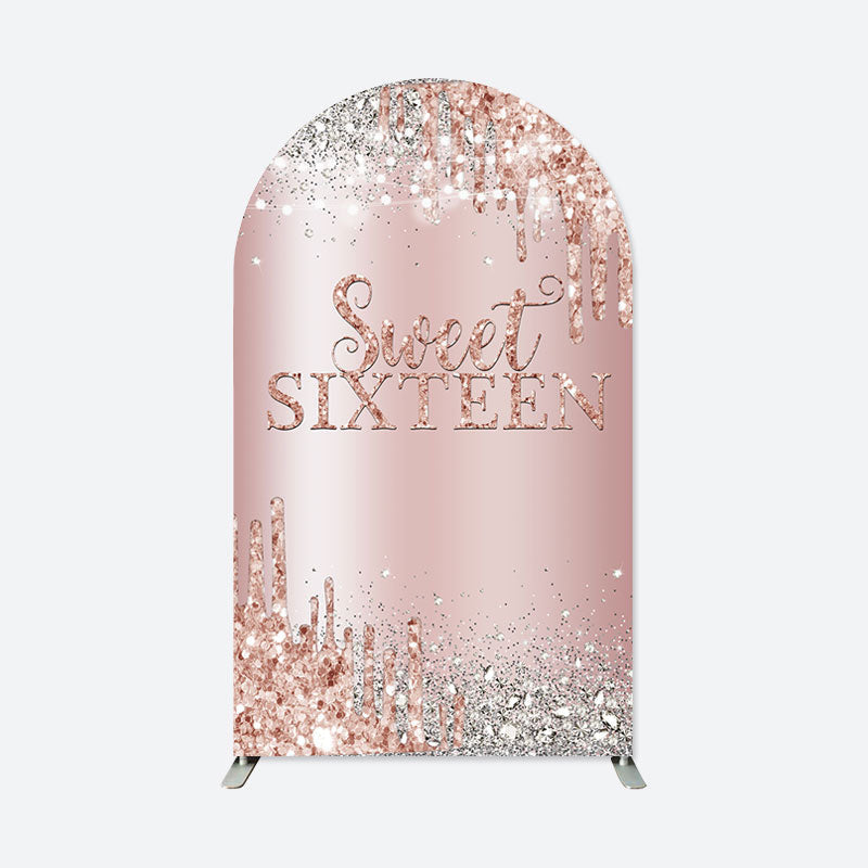 Aperturee - Rose Gold Sweet 16 Birthday Double Sided Arch Backdrop