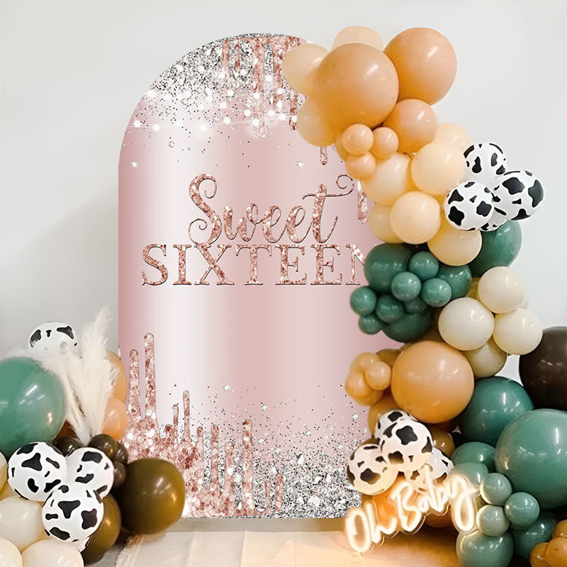 Aperturee - Rose Gold Sweet 16 Birthday Double Sided Arch Backdrop