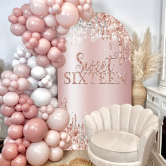 Aperturee - Rose Gold Sweet 16 Birthday Double Sided Arch Backdrop