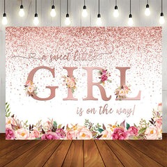 Aperturee - Rose Gold Sweet Girl Is On The Way Baby Shower Backdrop