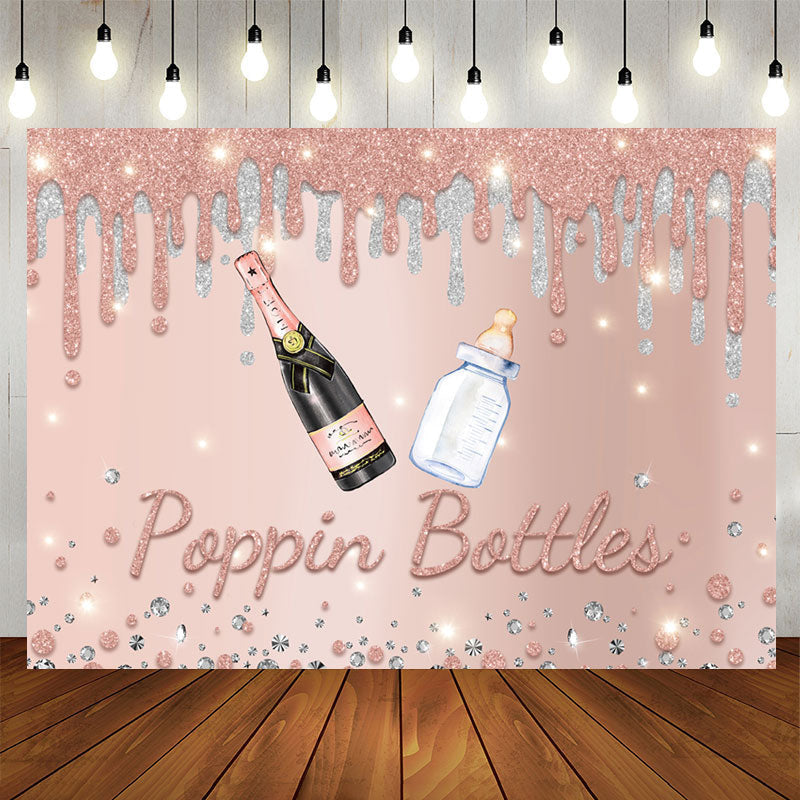 Aperturee - Rose Golden And Silver Glitter Poppin Bottle Backdrop