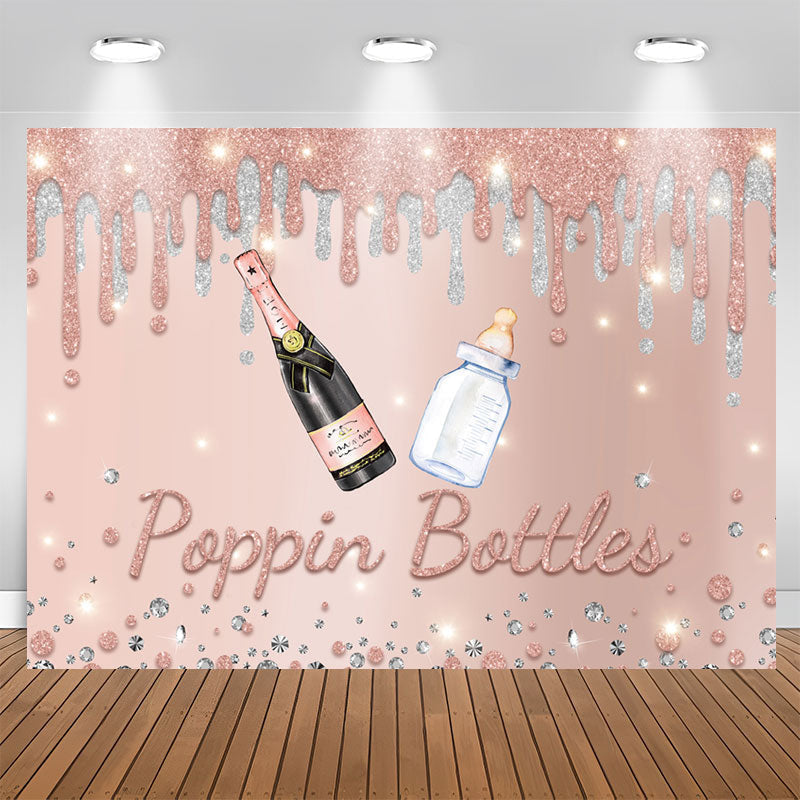 Aperturee - Rose Golden And Silver Glitter Poppin Bottle Backdrop