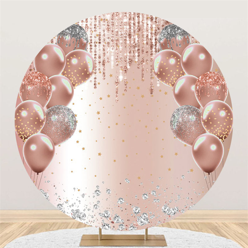 Aperturee Rose Golden Balloons Lights Round Glitter Backdrop