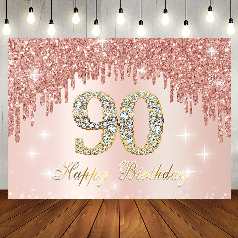 Aperturee - Rose Golden Happy 90Th Birthday Backdrop For Women