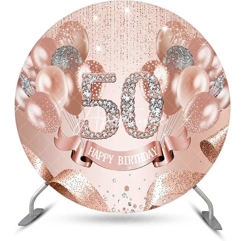 Aperturee - Rose Pink Balloon Round 50th Birthday Party Backdrop